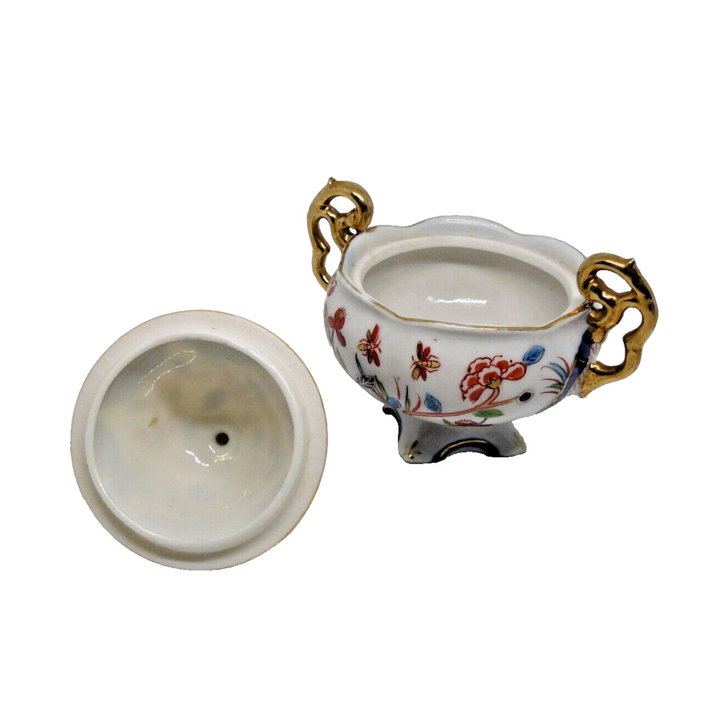 Hand Painted Floral Japanese Fine Porcelain Sugar Bowl Footed Vintage - Picture 3 of 7